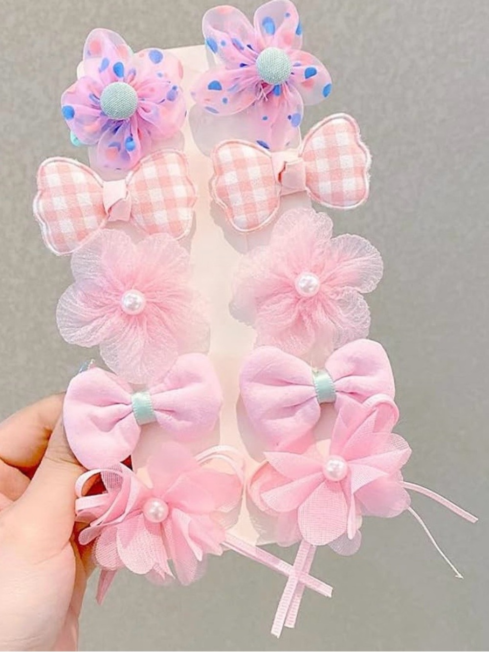 10-Piece Pink Flower and Bow Hair Clips Set – Cute Hair Accessories
